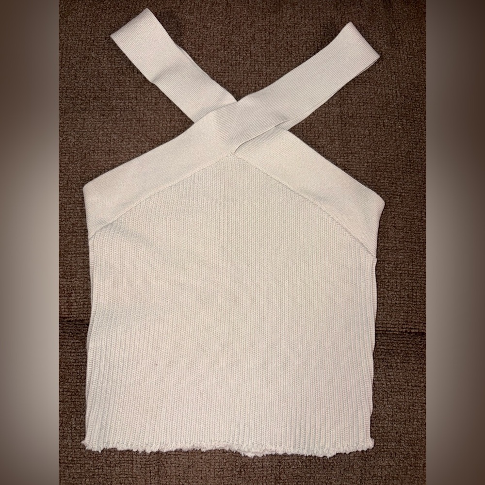 Babaton Cream Ribbed Knit Halter Top XXS